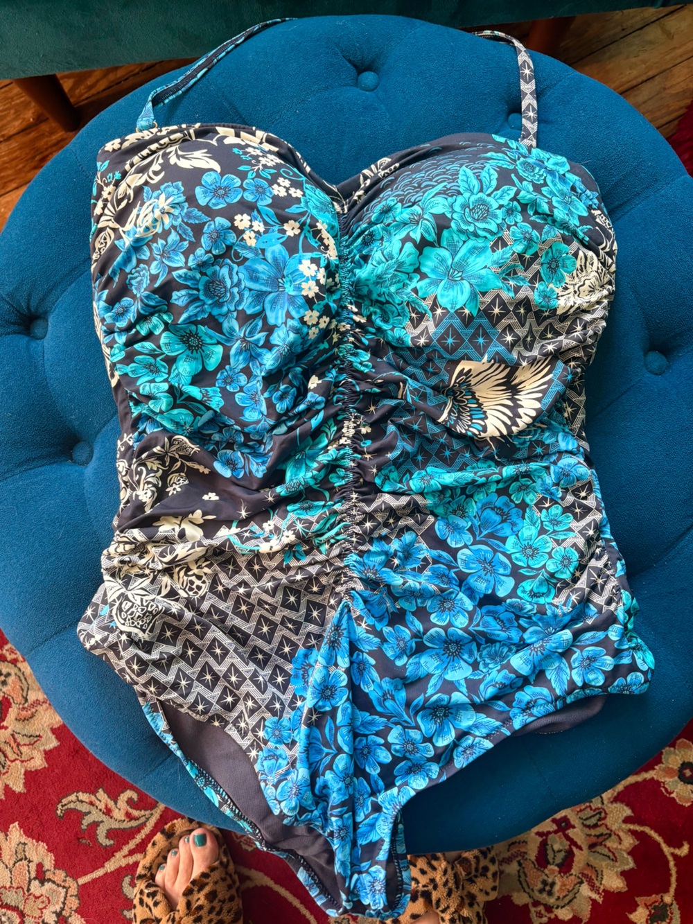 Johnny Was Floral Blue & Black swimsuit